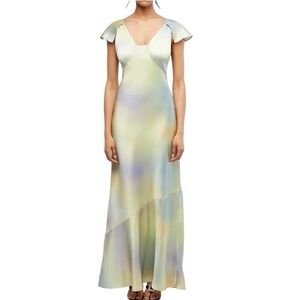 WeWoreWhat Slip Maxi Satin Dress XS Rainbow Babydoll Flowing Tiered Dainty Party